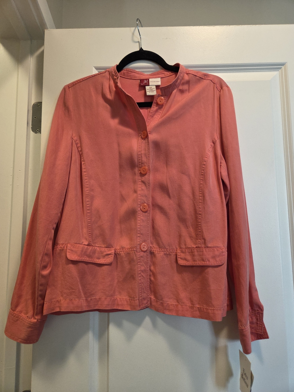 JM Collection Petite Tencel Utility Jacket Coral Pink 6P NWT
